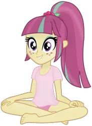 Size: 3060x4169 | Tagged: suggestive, artist:grapefruit-face, derpibooru import, sour sweet, equestria girls, barefoot, bottomless, clothes, crossed legs, feet, image, panties, partial nudity, pink panties, png, shirt, simple background, sitting, smiling, solo, t-shirt, transparent background, underwear, vector