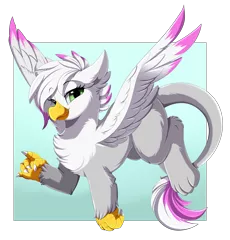 Size: 3109x3250 | Tagged: safe, artist:pridark, derpibooru import, oc, unofficial characters only, gryphon, commission, green eyes, griffon oc, high res, image, looking at you, png, smiling, solo