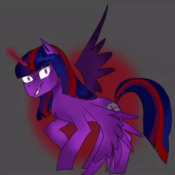 Size: 668x667 | Tagged: safe, artist:ddddashie, derpibooru import, twilight sparkle, twilight sparkle (alicorn), alicorn, pony, elements of insanity, abstract background, alternate cutie mark, brutalight sparcake, female, horn, image, jpeg, looking at you, mare, smiling, solo, wings