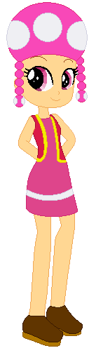 Size: 127x496 | Tagged: safe, artist:ra1nb0wk1tty, artist:selenaede, artist:user15432, derpibooru import, human, equestria girls, barely eqg related, base used, clothes, crossover, dress, equestria girls style, equestria girls-ified, hands behind back, hat, image, mushroom hat, nintendo, pigtails, pink dress, png, shoes, super mario bros., toadette, vest