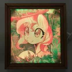 Size: 1920x1921 | Tagged: safe, artist:themisto97, derpibooru import, sunset shimmer, pony, unicorn, acrylic plastic, acrylight, bust, craft, cute, daaaaaaaaaaaw, engraving, female, image, jewelry, jpeg, jungle, lasercut, led, mare, multicolored, necklace, nightlight, photo, portrait, shimmerbetes, smiling, solo, sweet dreams fuel