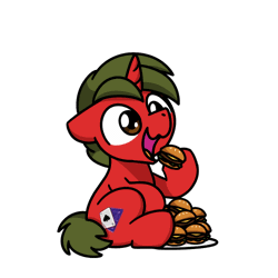 Size: 500x500 | Tagged: safe, artist:sugar morning, derpibooru import, part of a set, oc, oc:duskinito, unofficial characters only, pony, unicorn, animated, burger, cheeseburger, chibi, cute, eating, food, gif, hamburger, image, male, simple background, sitting, solo, stallion, sugar morning's snacc and drincc, transparent background