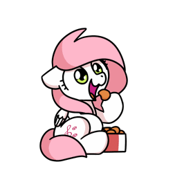 Size: 500x500 | Tagged: safe, artist:sugar morning, derpibooru import, part of a set, oc, oc:sugar morning, unofficial characters only, pegasus, pony, animated, chibi, chicken meat, chicken nugget, cute, eating, female, food, gif, image, mare, meat, simple background, sitting, solo, sugar morning's snacc and drincc, transparent background