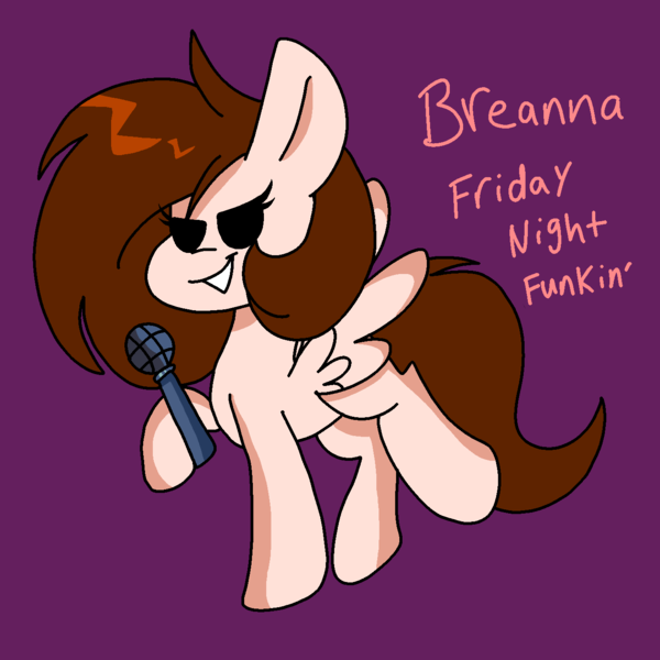 Size: 1378x1378 | Tagged: safe, artist:circuspaparazzi5678, derpibooru import, oc, oc:breanna, pegasus, pony, crossover, friday night funkin', image, microphone, png, ponysona, purple background, simple background, solo