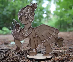 Size: 1024x868 | Tagged: safe, artist:themisto97, derpibooru import, meadowbrook, earth pony, pony, acrylic plastic, bangles, clothes, craft, dress, engraving, female, flower, forest, forest background, headband, image, jewelry, jpeg, lasercut, mare, meadowcute, necklace, photo, smiling, solo, tree, wood