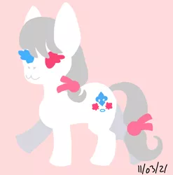 Size: 3522x3559 | Tagged: safe, artist:switcharoo, derpibooru import, oc, oc:maple iys, unofficial characters only, earth pony, pony, art trade, bow, female, hair bow, heterochromia, image, mare, pink background, png, simple background, solo, tail bow