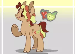 Size: 2278x1668 | Tagged: safe, artist:caramelbolt24, derpibooru import, oc, unofficial characters only, earth pony, pony, abstract background, colored hooves, ear fluff, earth pony oc, image, jpeg, magical lesbian spawn, male, offspring, open mouth, parent:applejack, parent:pinkie pie, parents:applepie, raised hoof, signature, solo, stallion