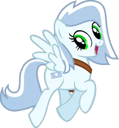 Size: 570x614 | Tagged: safe, artist:pegasski, derpibooru import, oc, unofficial characters only, pegasus, pony, bag, base used, eyelashes, female, flying, image, looking back, mare, open mouth, pegasus oc, png, simple background, smiling, solo, transparent background, wings