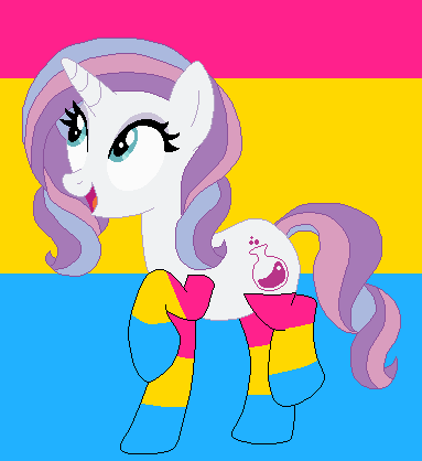 Size: 383x418 | Tagged: safe, artist:4swords4ever, artist:jadethepegasus, derpibooru import, potion nova, pony, unicorn, my little pony: pony life, base used, clothes, eyeshadow, female, image, makeup, mare, open mouth, pansexual, pansexual pride flag, png, pride, pride flag, raised hoof, raised leg, socks, solo, striped socks