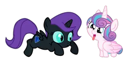 Size: 2555x1233 | Tagged: safe, artist:bronyboy, artist:sollace, derpibooru import, edit, princess flurry heart, oc, oc:nyx, alicorn, pony, a flurry of emotions, .svg available, absurd resolution, adorable face, behaving like a dog, cousins, cuddly, cute, cuteness overload, cutest pony alive, cutest pony ever, daaaaaaaaaaaw, duo, female, flurrybetes, foal, hnnng, image, infantilism, majestic as fuck, open mouth, png, puppy, silly, silly pony, simple background, smiling, tongue out, transparent background, vector, weapons-grade cute