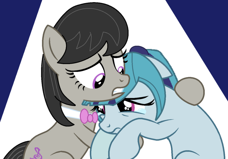 Size: 1254x876 | Tagged: safe, artist:jadethepegasus, derpibooru import, octavia melody, sonata dusk, crying, female, holding, image, lesbian, png, shipping, sontavia