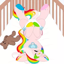 Size: 2995x2995 | Tagged: safe, artist:xcinnamon-twistx, derpibooru import, oc, baby, bed, colored sketch, commission, crib, diaper, image, non-baby in diaper, pacifier, png, sketch, ych result, your character here