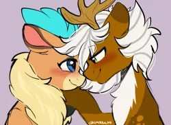 Size: 1363x994 | Tagged: safe, artist:cottonsweets, derpibooru import, velvet reindeer, oc, oc:sirpsychojr, deer, reindeer, them's fightin' herds, blushing, community related, cute, female, image, male, png, shipping, straight
