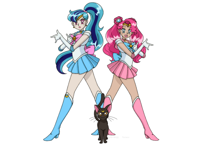 Size: 1280x900 | Tagged: safe, artist:faith-wolff, derpibooru import, pinkie pie, sonata dusk, fanfic:the bridge, clothes, costume, crossover, fanfic art, image, megalon, png, sailor moon, sailor venus