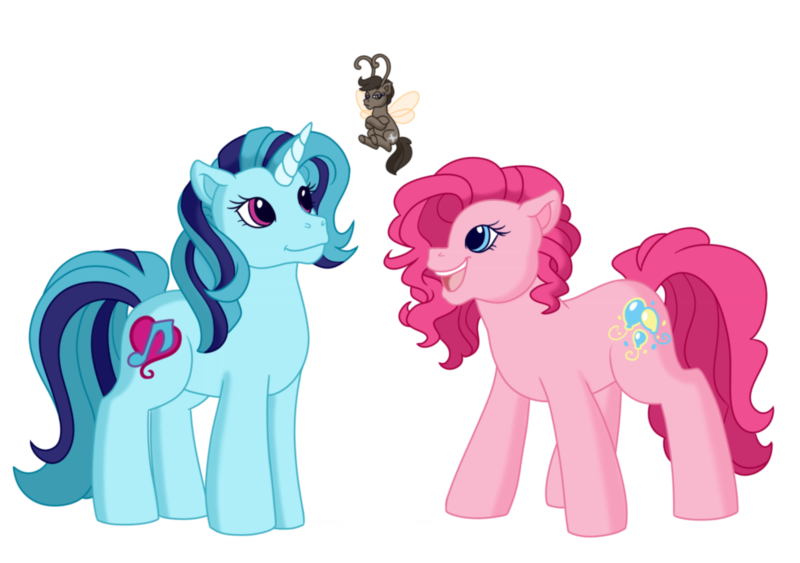 Size: 1280x900 | Tagged: safe, artist:faith-wolff, derpibooru import, pinkie pie, sonata dusk, breezie, earth pony, unicorn, fanfic:the bridge, fanfic art, g3, g4 to g3, generation leap, image, megalon, png, shrinking