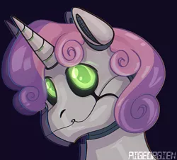 Size: 850x768 | Tagged: safe, artist:pigeorgien, derpibooru import, sweetie belle, pony, robot, robot pony, unicorn, friendship is witchcraft, bust, chromatic aberration, cute, diasweetes, female, filly, image, png, portrait, roboticization, solo, sweetie bot