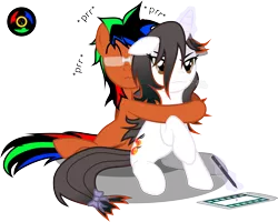 Size: 2827x2256 | Tagged: safe, artist:kyoshyu, derpibooru import, oc, oc:bucolique, oc:candle wick, unofficial characters only, earth pony, pony, unicorn, female, glasses, hug, image, magic, male, mare, png, simple background, stallion, transparent background