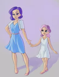 Size: 973x1275 | Tagged: safe, artist:escapisttwi, derpibooru import, rarity, sweetie belle, human, clothes, dress, duo, female, humanized, image, jpeg, siblings, sisters