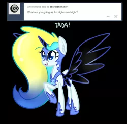 Size: 890x872 | Tagged: safe, artist:ask-wish-maker, derpibooru import, oc, oc:wish maker, pony, ask wish maker, clothes, costume, image, nightmare moon costume, nightmare night costume, png, solo