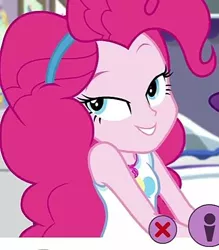 Size: 420x480 | Tagged: safe, derpibooru import, screencap, pinkie pie, do it for the ponygram!, equestria girls, equestria girls series, spoiler:eqg series (season 2), beautiful, cute, geode of sugar bombs, headband, image, jpeg, lidded eyes, magical geodes, smiling