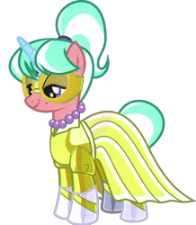 Size: 1246x1428 | Tagged: safe, anonymous artist, derpibooru import, masked matter-horn, stepford ponies, pony, unicorn, .svg available, bedroom eyes, clothes, derpibooru exclusive, dress, eyelashes, female, goggles, horn, image, jewelry, latex, latex dress, latex suit, makeup, mare, mask, necklace, pearl necklace, png, power ponies, simple background, smiling, solo, transparent background, vector