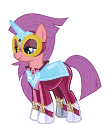 Size: 1246x1428 | Tagged: safe, alternate version, anonymous artist, derpibooru import, idw, masked matter-horn, pony, unicorn, .svg available, alternate hairstyle, derpibooru exclusive, female, goggles, horn, image, latex, latex suit, mare, mask, png, power ponies, simple background, smiling, solo, transparent background, vector