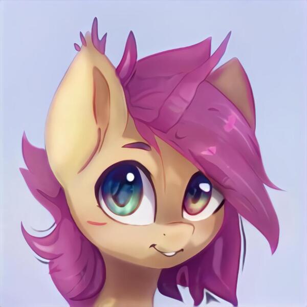 Size: 1024x1024 | Tagged: safe, ai generated, artist:thisponydoesnotexist, derpibooru import, bust, cute, image, jpeg, looking at you, neural network, not fluttershy, portrait, smiling, smiling at you, solo