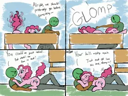 Size: 2732x2048 | Tagged: safe, artist:datzigga, derpibooru import, pinkie pie, oc, oc:anon, earth pony, human, pony, cute, diapinkes, glomp, human on pony snuggling, image, jpeg, pinkie sense, snuggling