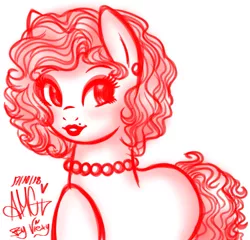 Size: 801x768 | Tagged: safe, artist:amgiwolf, derpibooru import, oc, ponified, unofficial characters only, earth pony, pony, ear piercing, female, hoof on chest, image, jewelry, lipstick, mare, marilyn monroe, monochrome, necklace, pearl necklace, piercing, png, signature, solo