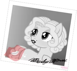 Size: 2953x2730 | Tagged: safe, alternate version, artist:amgiwolf, derpibooru import, oc, ponified, unofficial characters only, earth pony, pony, ear piercing, eyelashes, female, hoof on chest, image, kiss mark, lipstick, looking back, makeup, mare, marilyn monroe, piercing, png, signature, simple background, solo, transparent background