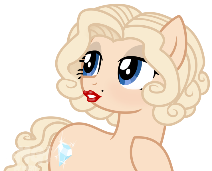Size: 2310x1866 | Tagged: safe, alternate version, artist:amgiwolf, derpibooru import, oc, ponified, unofficial characters only, earth pony, pony, ear piercing, eyelashes, female, hoof on chest, image, lipstick, looking back, makeup, mare, marilyn monroe, piercing, png, signature, simple background, solo, transparent background