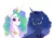 Size: 1280x893 | Tagged: safe, artist:delzol, derpibooru import, princess celestia, princess luna, pony, afro, alternate hairstyle, crown, dreadlocks, duo, duo female, ear piercing, earring, female, image, jewelry, jpeg, mare, piercing, regalia, simple background, white background