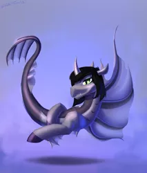 Size: 2300x2700 | Tagged: safe, alternate version, artist:shido-tara, derpibooru import, oc, ponified, ponified:kellin quinn, pony, siren, cloven hooves, commission, curved horn, fangs, fins, fish tail, floating, horn, image, looking at you, male, png, scales, sleeping with sirens, slit eyes, solo