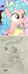 Size: 778x2024 | Tagged: safe, derpibooru import, edit, edited screencap, screencap, cozy glow, twilight sparkle, alicorn, big fat meanie, image, jpeg, lined paper, notepad, pencil, spongebob squarepants, traditional art, twilight sparkle (alicorn)