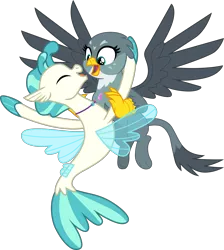 Size: 3818x4257 | Tagged: safe, artist:cloudyglow, artist:hendro107, derpibooru import, edit, gabby, terramar, gryphon, pony, seapony (g4), dragon dropped, surf and/or turf, .ai available, .svg available, absurd resolution, duo, embrace, eyes closed, female, gabbymar, image, male, open mouth, png, shipping, simple background, straight, transparent background, vector