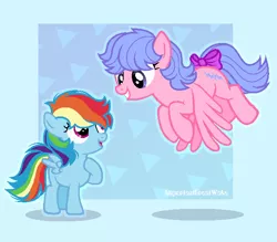 Size: 616x540 | Tagged: safe, artist:horse-bases, artist:pigeorgien, derpibooru import, firefly, rainbow dash, pegasus, pony, base used, bow, cute, dashabetes, duo, female, filly, filly rainbow dash, flying, g1, g1 to g4, generation leap, hoof on chest, image, looking at each other, mare, png, smiling, tail bow, younger