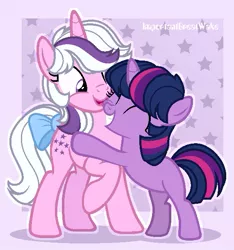 Size: 571x611 | Tagged: safe, artist:miatdm, artist:pigeorgien, derpibooru import, twilight (g1), twilight sparkle, pony, unicorn, base used, bow, cute, cuteness overload, female, filly, filly twilight sparkle, g1, g1 to g4, generation leap, hug, image, jpeg, lowres, mare, self ponidox, smiling, tail bow, twiabetes, younger