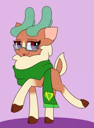 Size: 3221x4378 | Tagged: safe, artist:mrneo, derpibooru import, cashmere (tfh), deer, reindeer, them's fightin' herds, :p, clothes, cloven hooves, community related, glasses, image, png, scarf, solo, tongue out