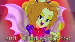 Size: 1920x1080 | Tagged: safe, derpibooru import, edit, edited screencap, screencap, adagio dazzle, equestria girls, rainbow rocks, agatha harkness, caption, cropped, evil, glowing pendant, image, image macro, png, solo, text, wandavision