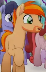 Size: 302x470 | Tagged: safe, derpibooru import, screencap, code red, pony, my little pony: the movie, beard, cropped, facial hair, image, jpeg, male, moustache, raised hoof, singing, stallion