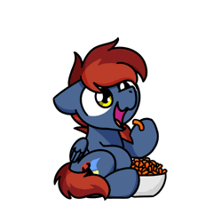 Size: 500x500 | Tagged: safe, artist:sugar morning, derpibooru import, part of a set, oc, oc:firewire, unofficial characters only, pegasus, pony, animated, bowl, cheetos, chibi, cute, daaaaaaaaaaaw, eating, female, food, frame by frame, gif, image, male, mare, ocbetes, simple background, sitting, solo, stallion, sugar morning's snacc and drincc, transparent background