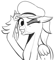 Size: 657x722 | Tagged: safe, artist:cosmonaut, derpibooru import, oc, oc:posada, cute, hat, image, /mlp/, one eye closed, png, sketch, solo, wink