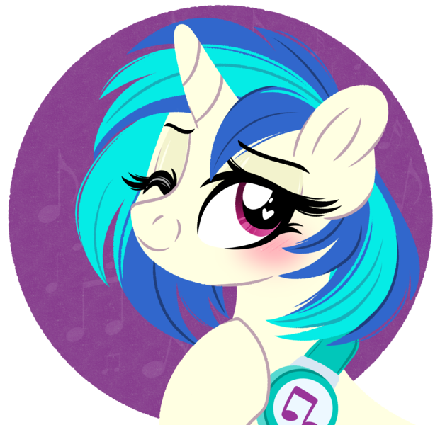 Size: 2141x2068 | Tagged: safe, alternate version, artist:emberslament, derpibooru import, vinyl scratch, pony, unicorn, blushing, female, headphones, heart eyes, image, lineless, looking at you, mare, one eye closed, png, simple background, transparent background, wingding eyes, wink