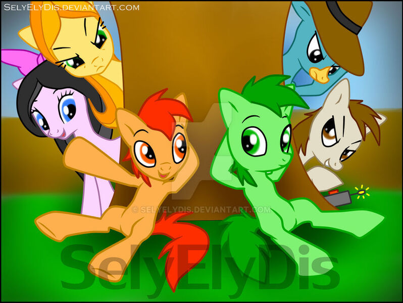 Size: 900x677 | Tagged: safe, artist:selyelydis, derpibooru import, ponified, earth pony, pony, candace flynn, doctor heinz doofenshmirtz, ferb fletcher, image, isabella garcia shapiro, jpeg, perry the platypus, phineas and ferb, phineas flynn