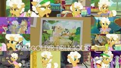 Size: 1280x722 | Tagged: safe, artist:quoterific, derpibooru import, edit, editor:quoterific, screencap, apple bloom, applejack, goldie delicious, image, png