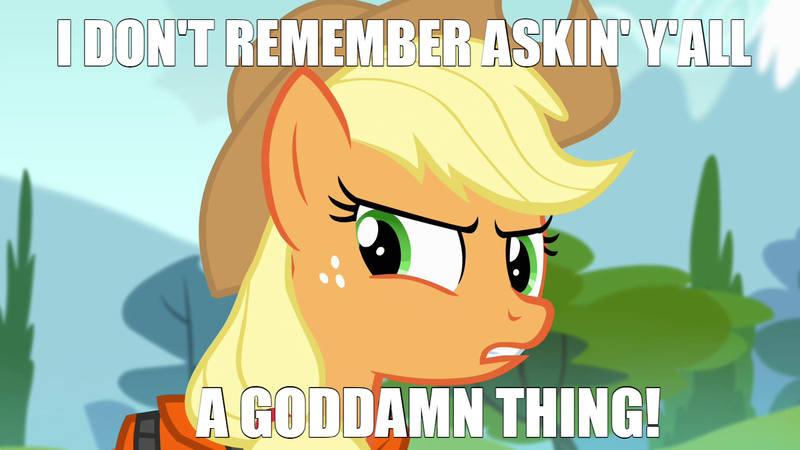 Size: 1280x720 | Tagged: safe, derpibooru import, applejack, caption, image, image macro, jpeg, meme, movie reference, pulp fiction, quote, reference, samuel l jackson, text