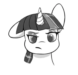 Size: 1546x1494 | Tagged: safe, artist:flutterfigle, derpibooru import, twilight sparkle, pony, unicorn, image, monochrome, one ear down, png, simple background, solo, white background