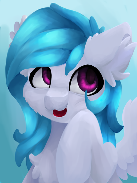 Size: 1200x1600 | Tagged: safe, artist:skyblazeart, derpibooru import, oc, oc:winter, unofficial characters only, pegasus, pony, blue background, chest fluff, cyan mane, ear fluff, female, halfbody, head, image, open eyes, pegasus oc, pink eyes, png, request, simple background, solo, wings