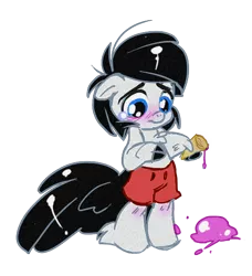 Size: 500x549 | Tagged: safe, artist:thegamercolt, derpibooru import, oc, oc:thegamercolt, anthro, earth pony, about to cry, clothes, cute, foal, food, ice cream, image, png, sad, shorts, solo, young