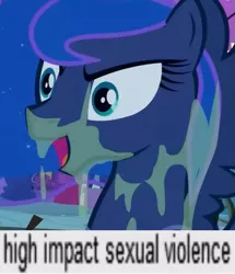 Size: 469x546 | Tagged: suggestive, artist:f0f0r3, derpibooru import, edit, edited screencap, screencap, princess luna, aroused, high impact sexual violence, image, meme, png